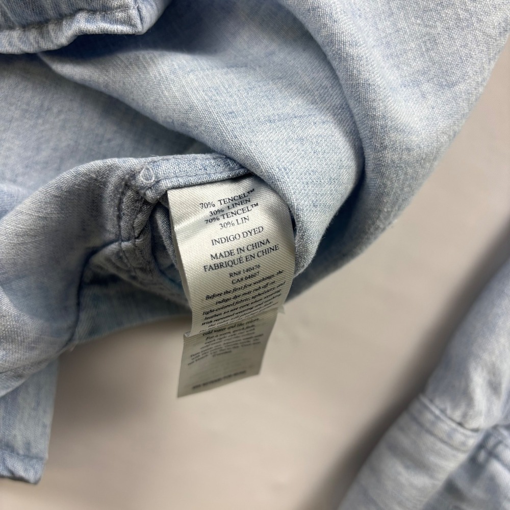 Faherty Brand Light Indigo Tencel Linen Button Down Shirt Womens XS Long Sleeve - Picture 5 of 8